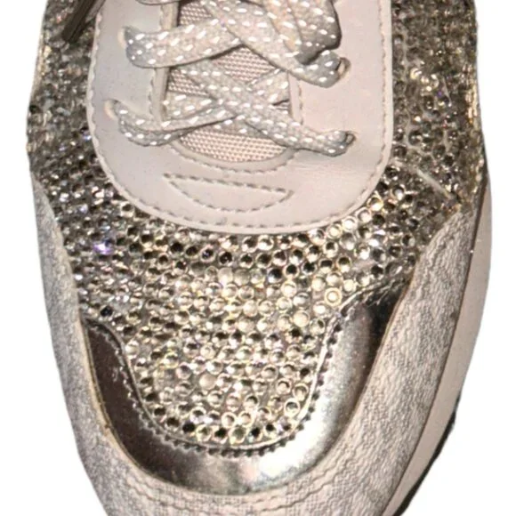 Women Sneakers, Crystals/ Rhinestones, Michael Kors shoes, Walking Shoes, Silver